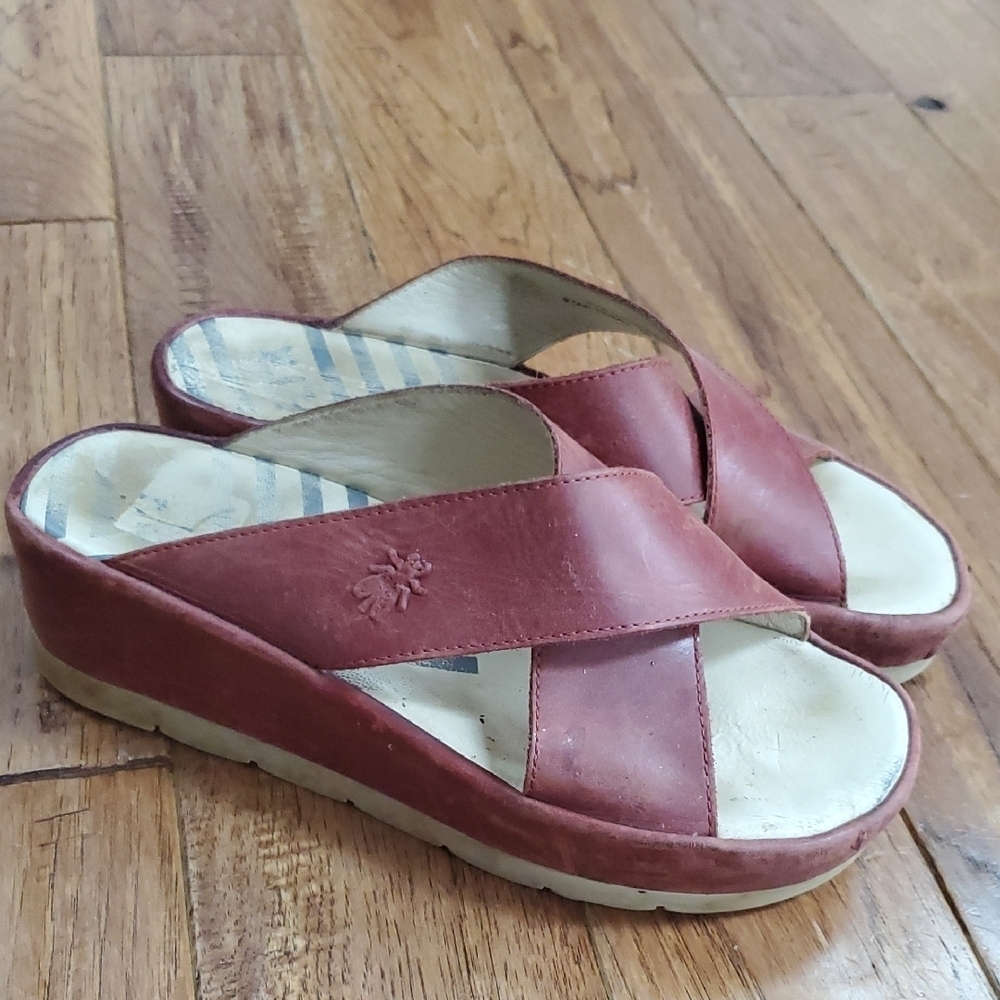 Fly London Maroon Wedge Slides
